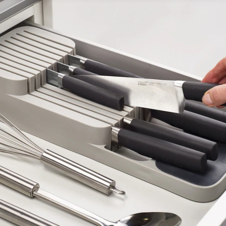 Knife organiser for 9 kives, 2-tier, DRAWERSTORE, Joseph Joseph, 39,8 x 14,3 x H7,5 cm, Grey