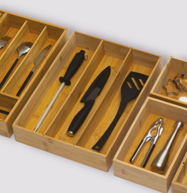 Storage Tray for utensils, Bamboo, TIDY SMART, 38 x 28 x H 7 cm, Nature