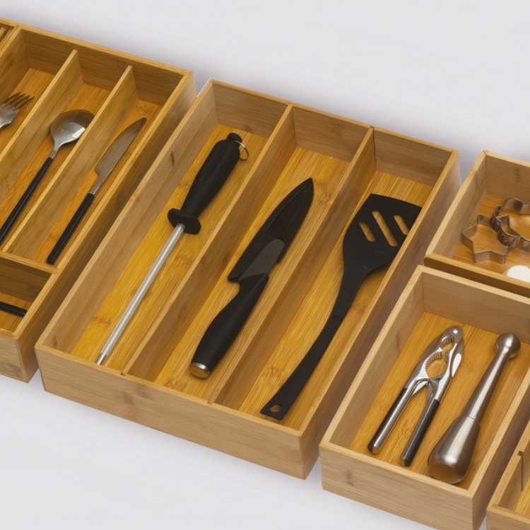 Storage Tray for utensils, Bamboo, TIDY SMART, 38 x 28 x H 7 cm, Nature