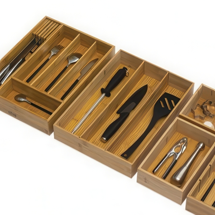 Storage Tray for utensils, Bamboo, TIDY SMART, 38 x 28 x H 7 cm, Nature