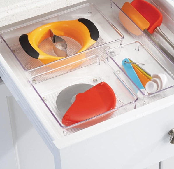 Drawer Organiser, Square, LINUS SHALLOW MEDIUM, 16,3 x 16,3 x H 5,1 cm, Transparent