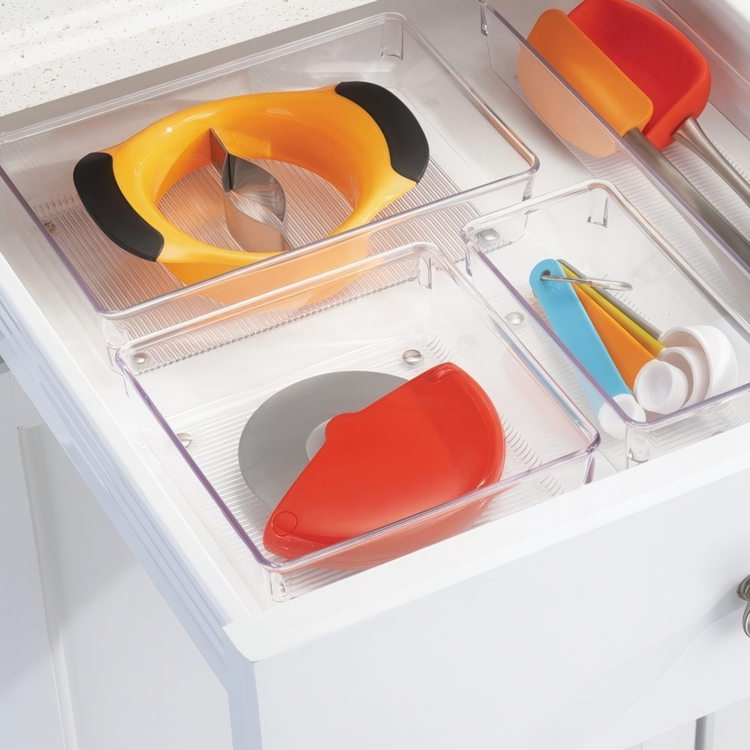 Drawer Organiser, Square, LINUS SHALLOW MEDIUM, 16,3 x 16,3 x H 5,1 cm, Transparent