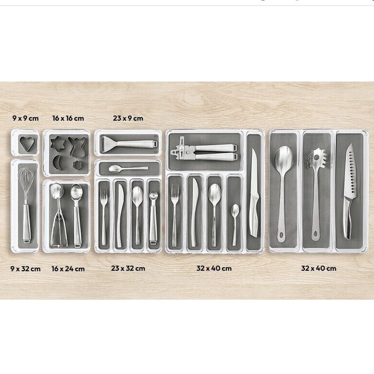 Storage tray, Square, TIDY SMART ORGANIZER, 16 x 16 x H 4,5 cm, Clear / Dark Grey