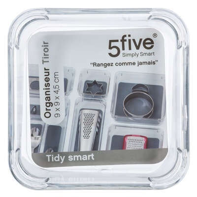 Storage tray, Small Square, TIDY SMART ORGANIZER, 9 x 9 x H 4,5 cm, Clear / Dark Grey
