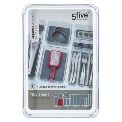 Storage tray, Rectangular, TIDY SMART ORGANIZER, 24 x 16 x H 4,5 cm, Clear / Dark Grey
