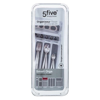 Storage tray, Slim, TIDY SMART ORGANIZER, 23 x 9 x H 4,5 cm, Clear / Dark Grey