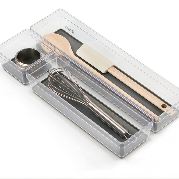 Oblong Storage trays, Set of 3, BANDEJAS, Clear / Grey