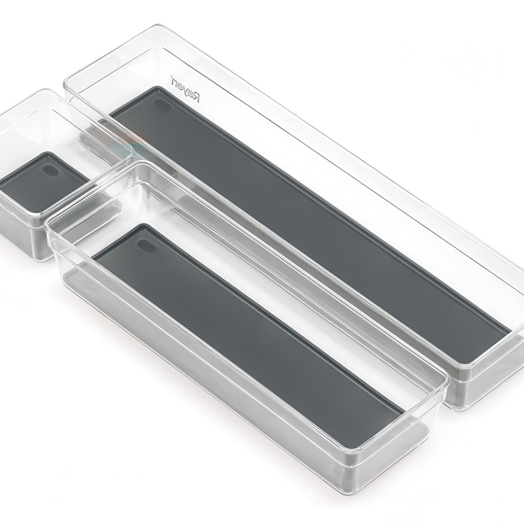 Oblong Storage trays, Set of 3, BANDEJAS, Clear / Grey