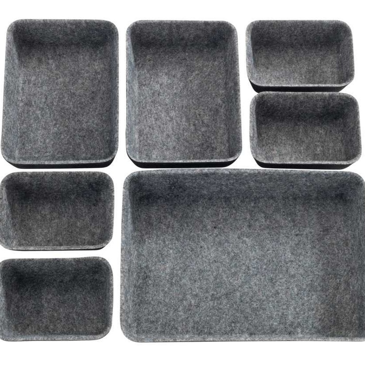 Drawer Organisers in recycled polyester, Set of 7, FELT MODULAR TRAYS, Grey