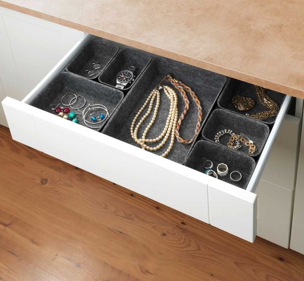 Drawer Organisers in recycled polyester, Set of 7, FELT MODULAR TRAYS, Grey