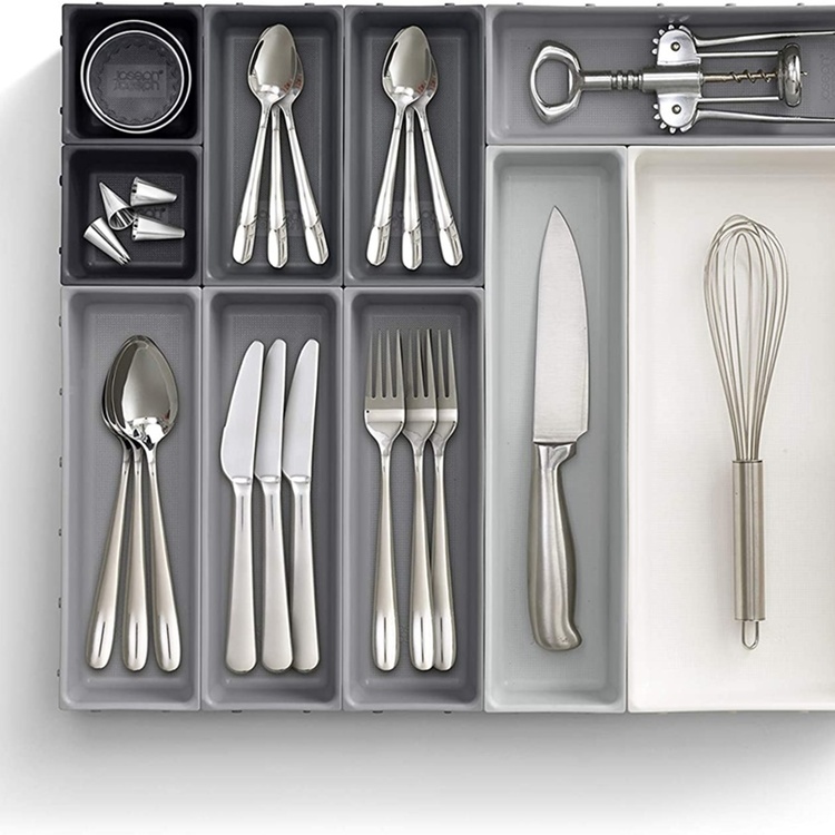 Storage trays, Set of 10, BLOX LARGE DRAWER ORGANISER, Joseph Joseph, Grey / White