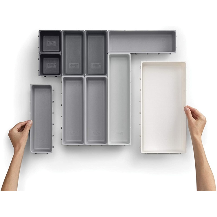Storage trays, Set of 10, BLOX LARGE DRAWER ORGANISER, Joseph Joseph, Grey / White