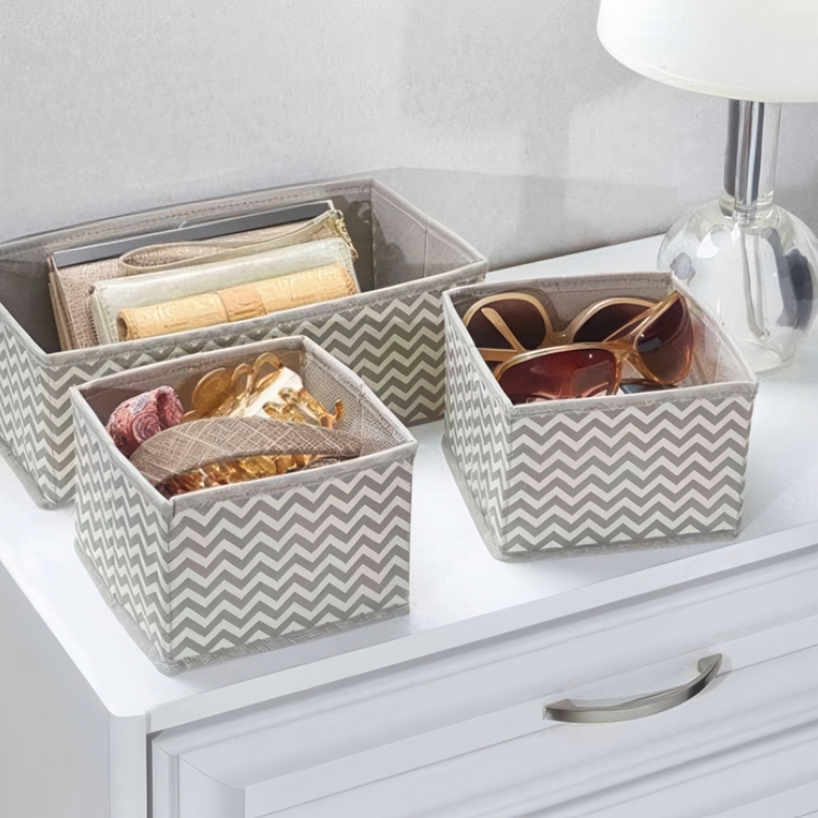 Dresser organizers,Set of 3, CHEVRON ACCESSORY ORGANISER, Grey / Beige
