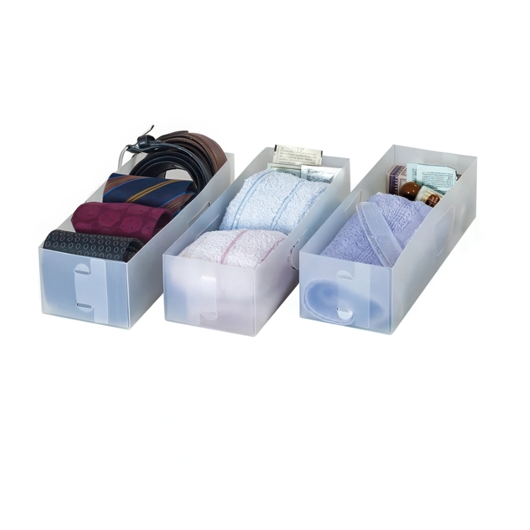 Organizer boxes small, 3 pc, DIVISORI PER CASETTI, 30 x 10,5 x H8cm, transparent white