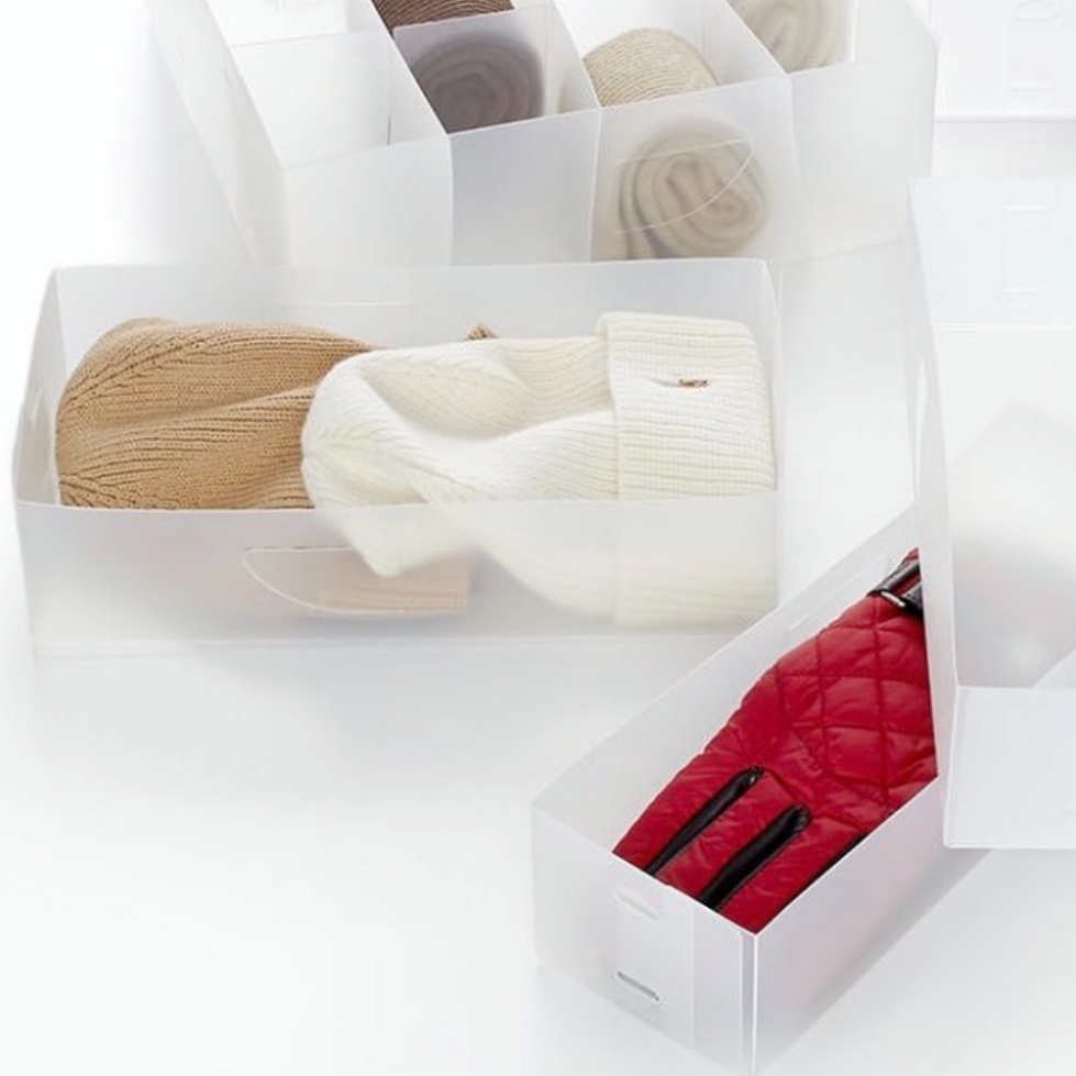 Organizer boxes small, 3 pc, DIVISORI PER CASETTI, 30 x 10,5 x H8cm, transparent white