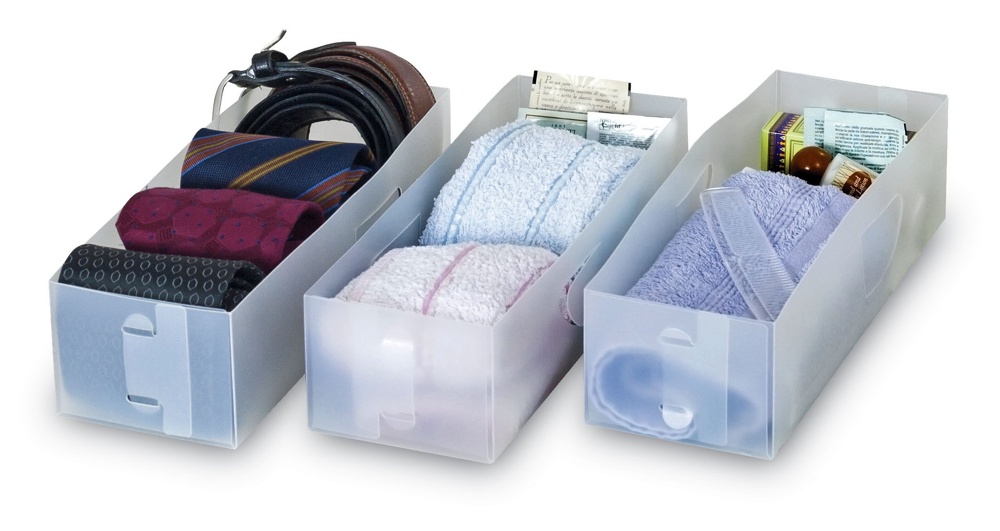 Organizer boxes small, 3 pc, DIVISORI PER CASETTI, 30 x 10,5 x H8cm, transparent white