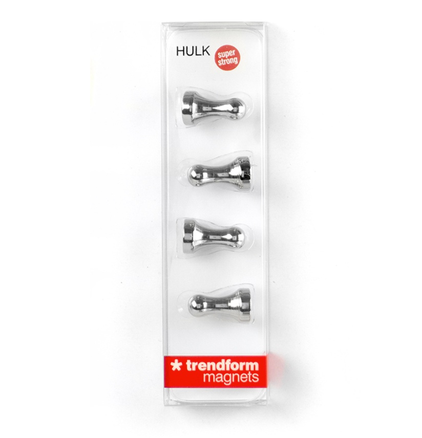 Magnets / Hooks, Super strong, set of 4, HULK, Ø 1,2 x H 2,1 cm, Silver