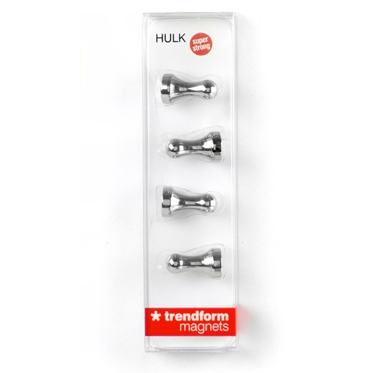 Magnets / Hooks, Super strong, set of 4, HULK, Ø 1,2 x H 2,1 cm, Silver