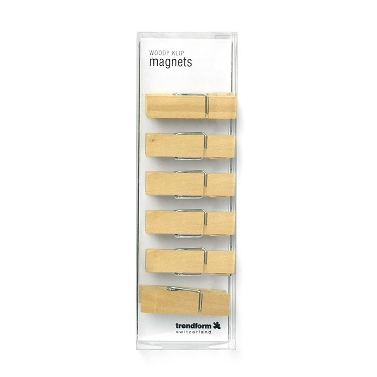 Magnet clips, Set of 6, WOODY KLIP, 1 x H 4,5cm , Nature