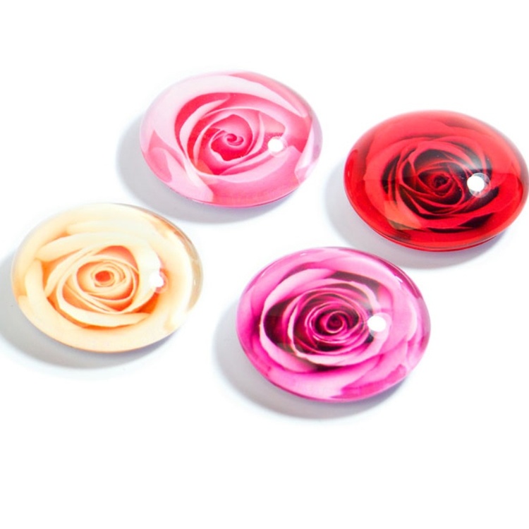 Magnets, glass, ROSES, Ø 3,5 cm, 4 psc, Assorted