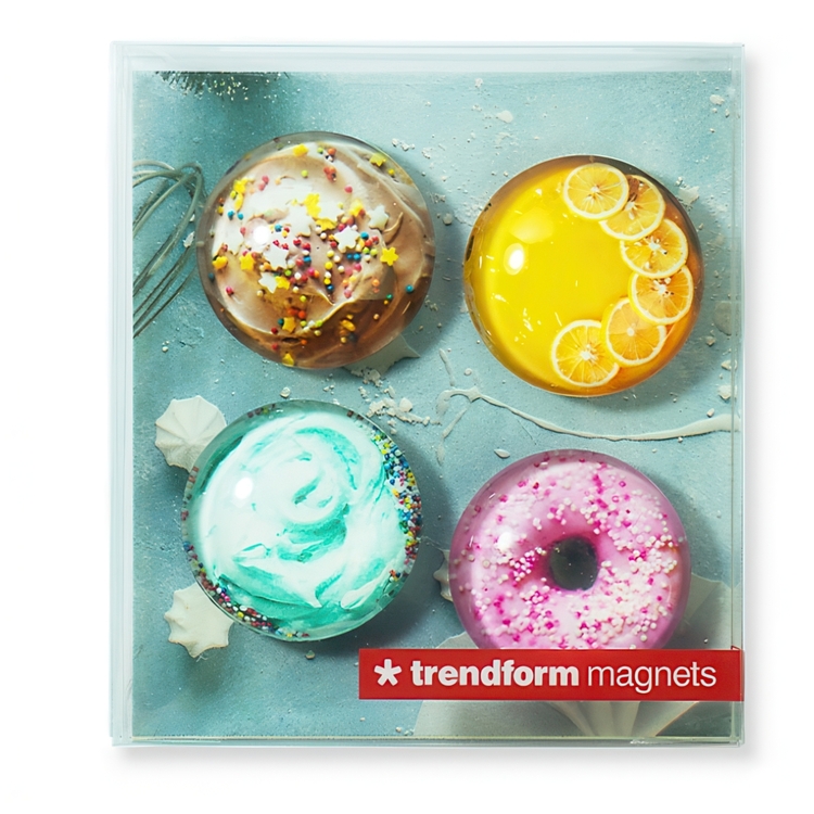 Magnets, glass, Set of 4, SWEETS, Ø 3,5 cm, Assorted