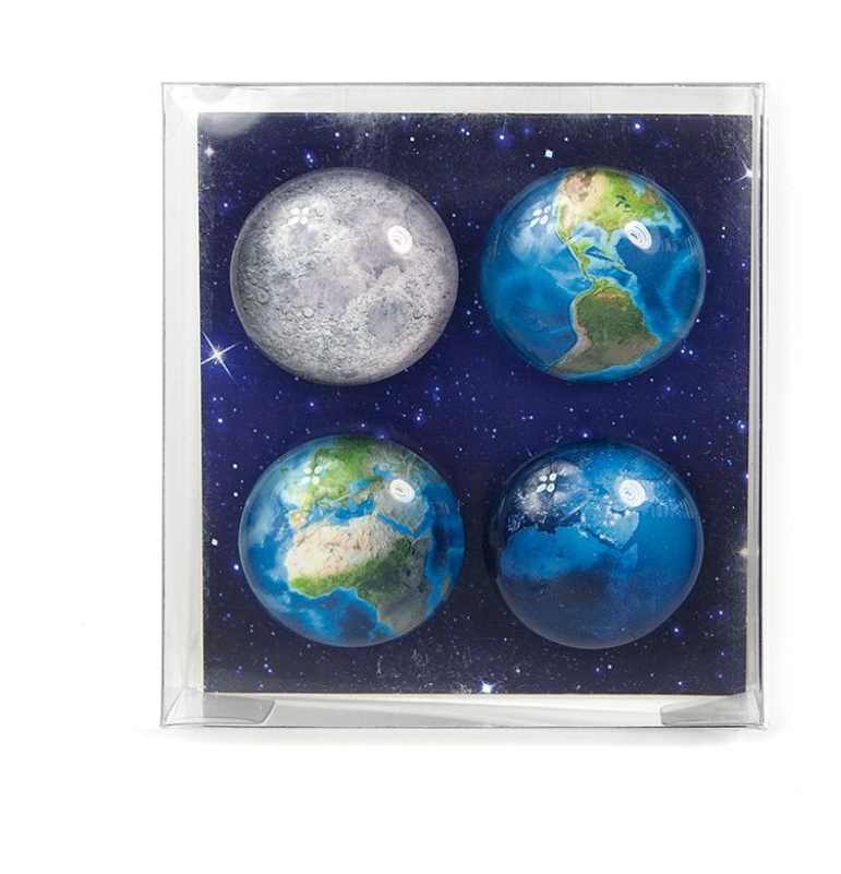 Magnets, glass, Set of 4, PLANET, Ø 3,5 cm, Blue