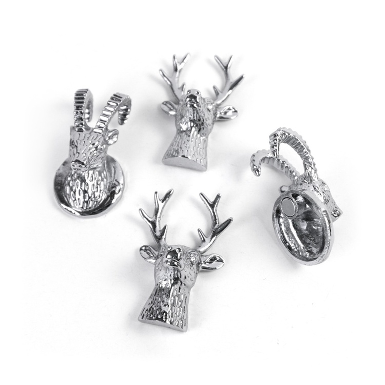 Magnets in metal Deer and Ibex Set of 4, ALPINE, Silver