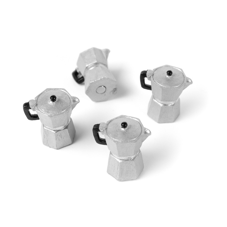 Magnets Mini Espresso Pots, Set of 4, MOKA, Silver