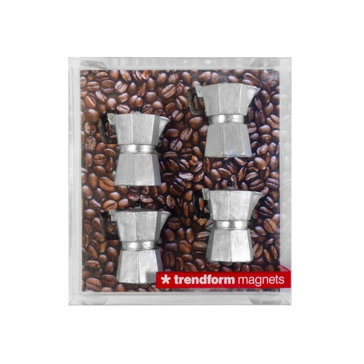 Magnets Mini Espresso Pots, Set of 4, MOKA, Silver