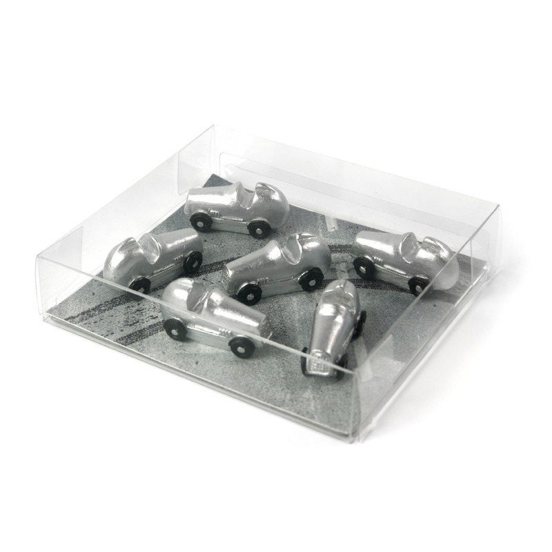 Magnets, Set of 6, RACE CAR, Silver