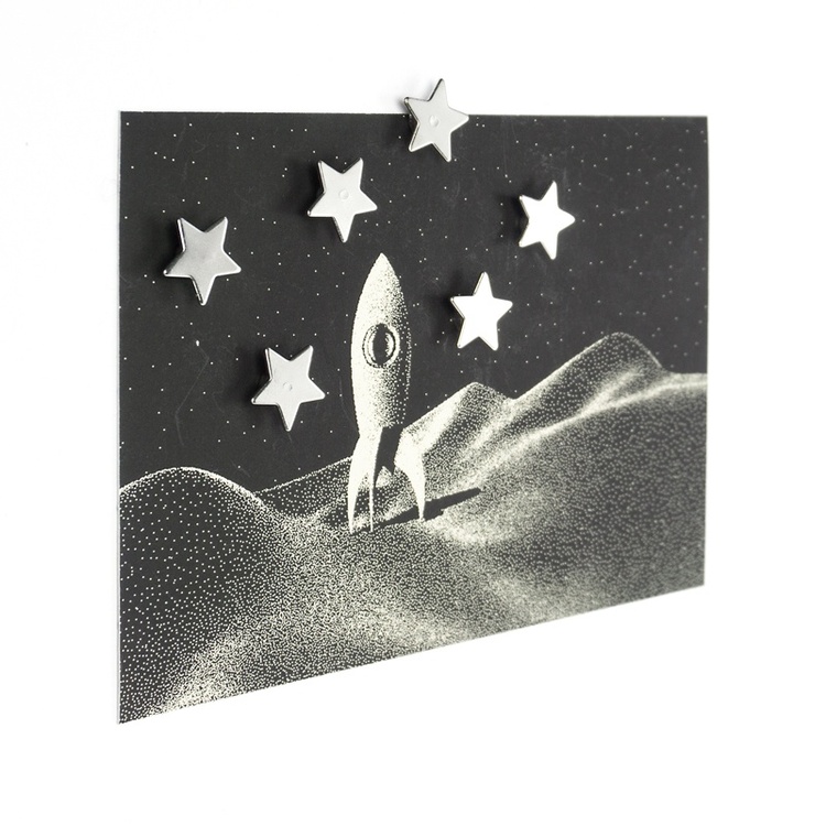 Magnets, set of 6, STAR, Ø 1,5 cm, Silver