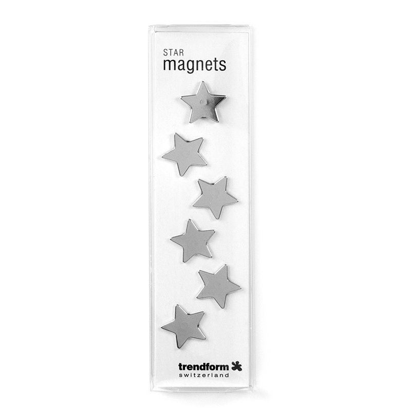 Magnets, set of 6, STAR, Ø 1,5 cm, Silver