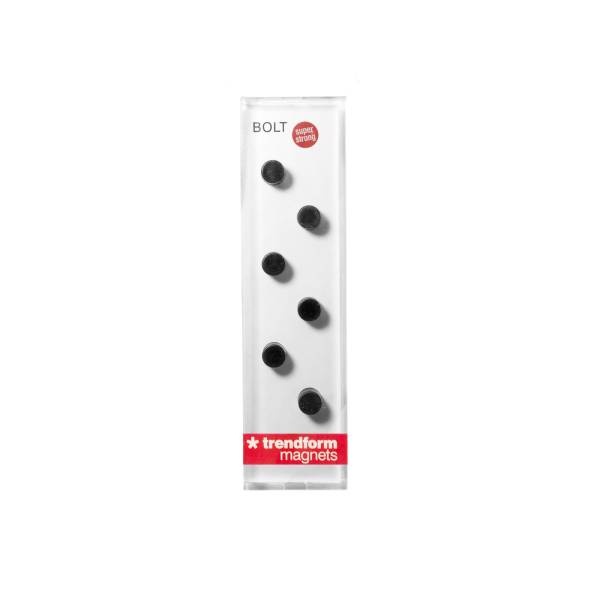 Magnets, Set of 6, BOLT, Ø 0,8 x H 9,8 cm, Black