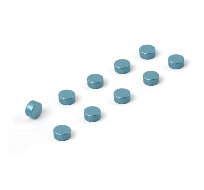 Magnets, Strong, Mini, Set of 10, STEELY, Ø 0,6 x H 0,3 cm, Silver Blue