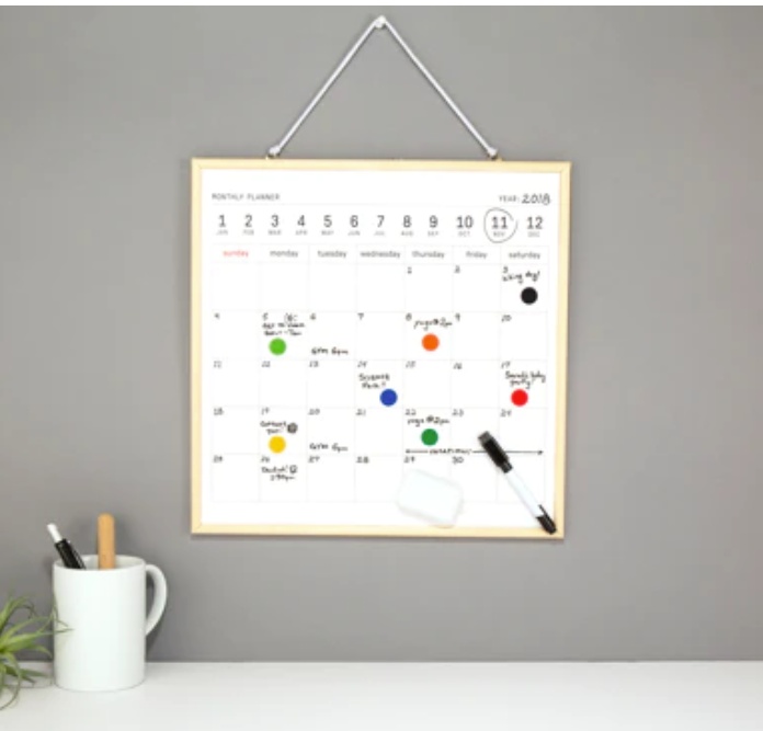 Magnetic whiteboard, MONTHLY PLANNER, 34 x H 34 cm, White