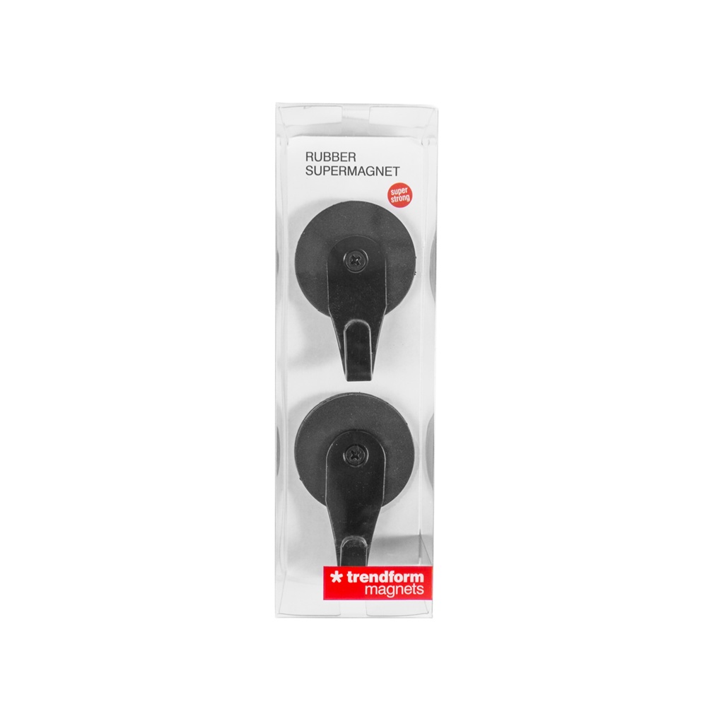 Magnetic hooks, super strong, set of 2, RUBBER SUPERMAGNET, Ø 4,3 cm, Black