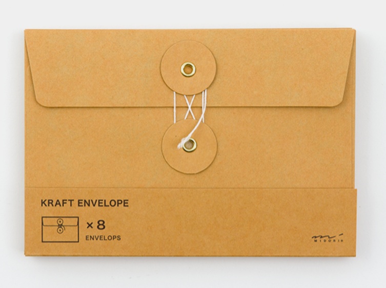 Envelopes with string, Set of 8, TRAVELER'S COMPANY KRAFT, 17 x H 11,5 orange