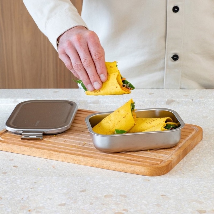 Food box in Steel, 1,1 L, BRABANTIA MAKE & TAKE MEDIUM LUNCH BOX, 14,4 x 20,6 x H 5,8 cm, Silver