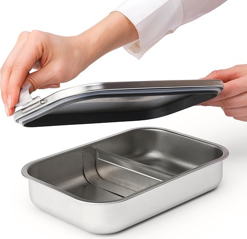 Food box in Steel, 2 L, BRABANTIA MAKE & TAKE LARGE LUNCH BOX , 17,4 x 26,1 x H 6,3 cm, Silver