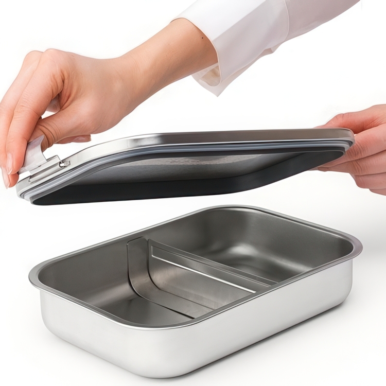 Food box in Steel, 2 L, BRABANTIA MAKE & TAKE LARGE LUNCH BOX , 17,4 x 26,1 x H 6,3 cm, Silver