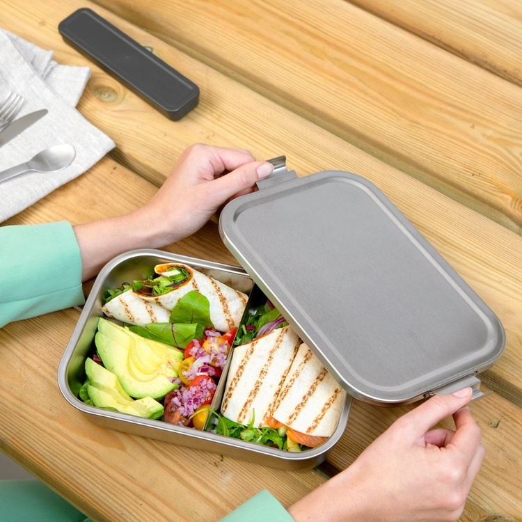 Food box in Steel, 2 L, BRABANTIA MAKE & TAKE LARGE LUNCH BOX , 17,4 x 26,1 x H 6,3 cm, Silver