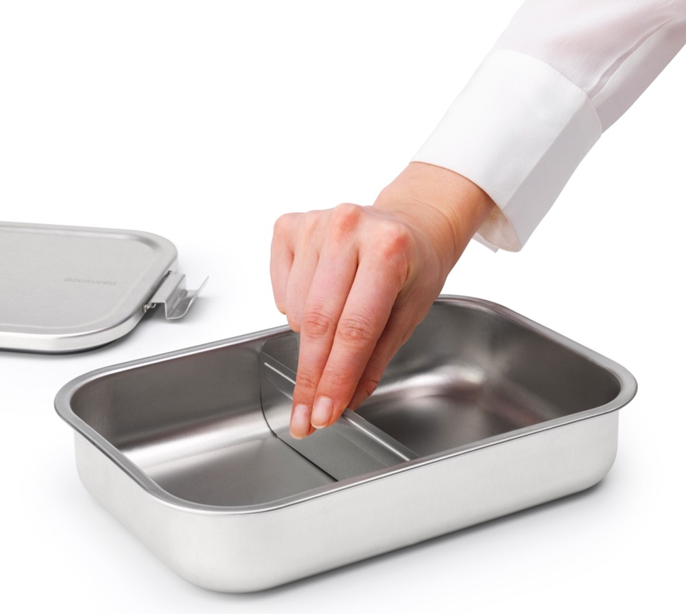Food box in Steel, 2 L, BRABANTIA MAKE & TAKE LARGE LUNCH BOX , 17,4 x 26,1 x H 6,3 cm, Silver
