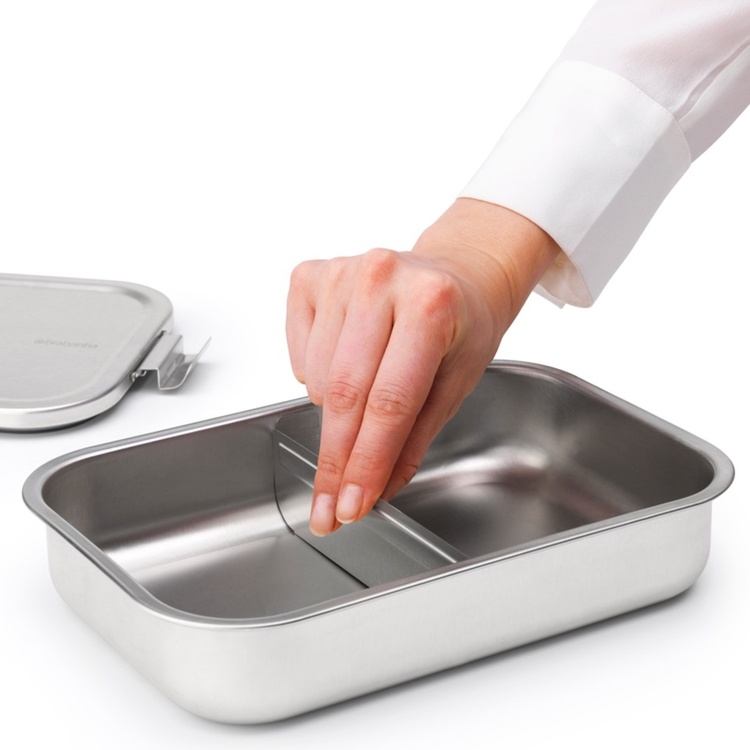 Food box in Steel, 2 L, BRABANTIA MAKE & TAKE LARGE LUNCH BOX , 17,4 x 26,1 x H 6,3 cm, Silver
