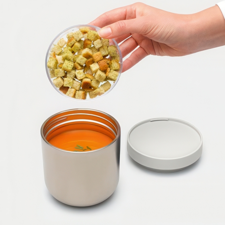 Bowl with lid, 0,5 L, BRABANTIA MAKE & TAKE THERMOS , Ø 11 x H 13,5 cm, Silver / Dark grey
