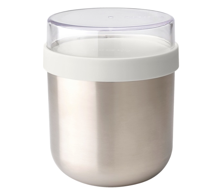 Bowl with lid, 0,5 L, BRABANTIA MAKE & TAKE THERMOS , Ø 11 x H 13,5 cm, Silver / Dark grey 