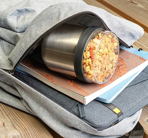 Bowl with lid, 0,5 L, BRABANTIA MAKE & TAKE THERMOS , Ø 11 x H 13,5 cm, Silver / Dark grey 