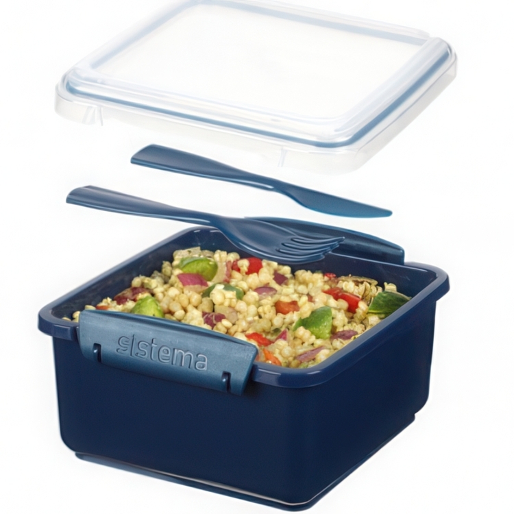 Lunch box with cutlery, 1,2 L, LUNCH PLUS RENEW, 15,5 x 15 x H 8 cm, Blue