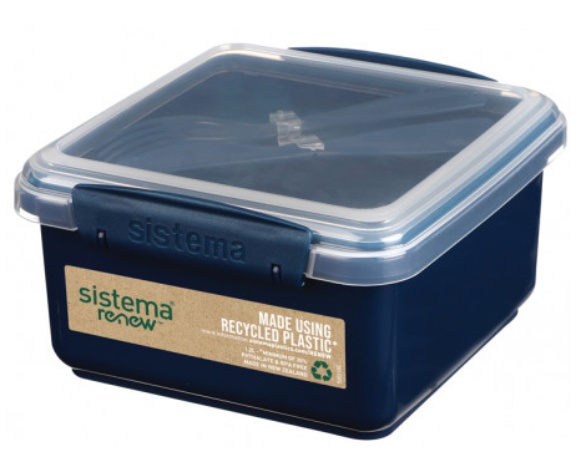 Lunch box with cutlery, 1,2 L, LUNCH PLUS RENEW, 15,5 x 15 x H 8 cm, Blue
