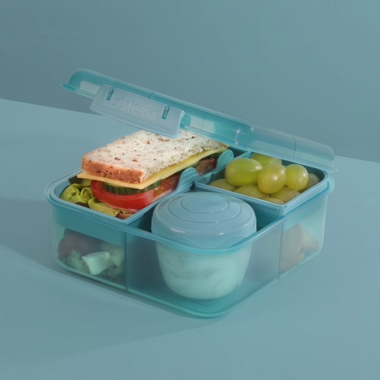 Lunch box with compartments, 1,25 L, SISTEMA OCEAN BOUND BENTO CUBE