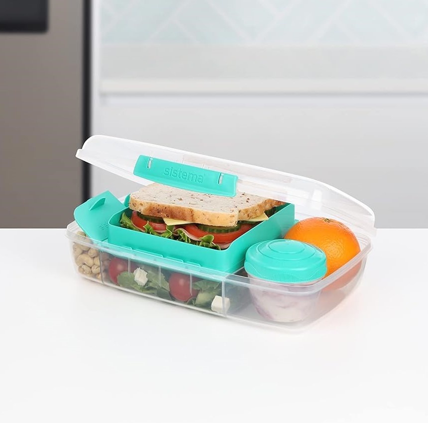 Lunch box with compartments, 1,76 Liter, SISTEMA BENTO BOX TO GO, Mint